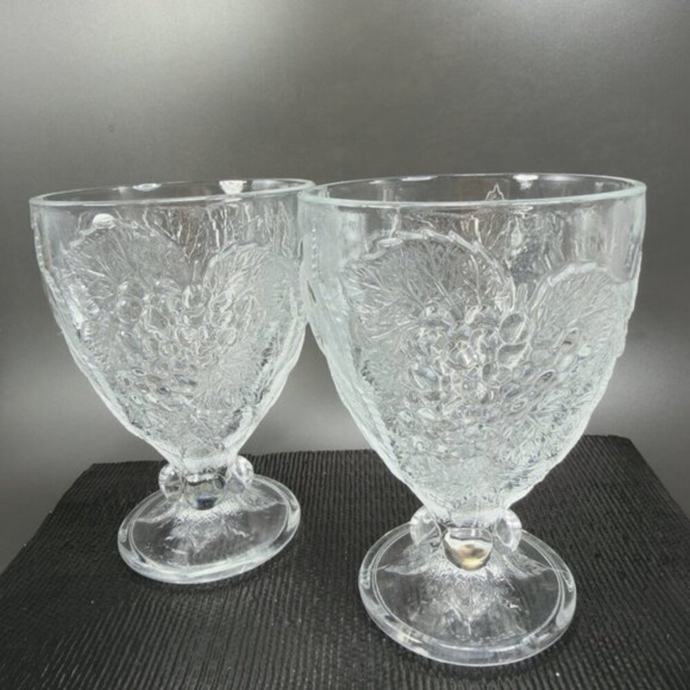 Pasabahce Fruit Embossed Heavy Pressed Glass Goblets Clear‎ Cups Glasses Set  2